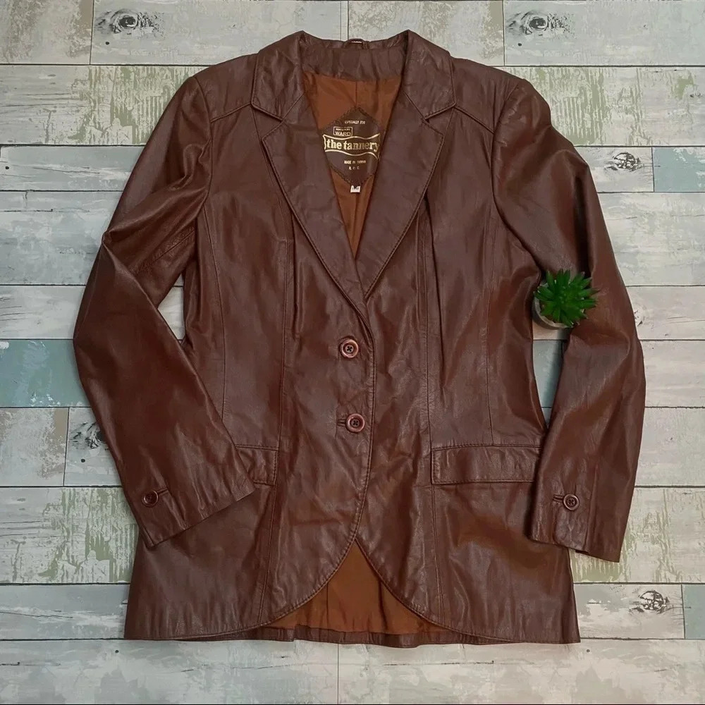VINTAGE Montgomery Ward The Tannery Genuine Leather 70s Jacket